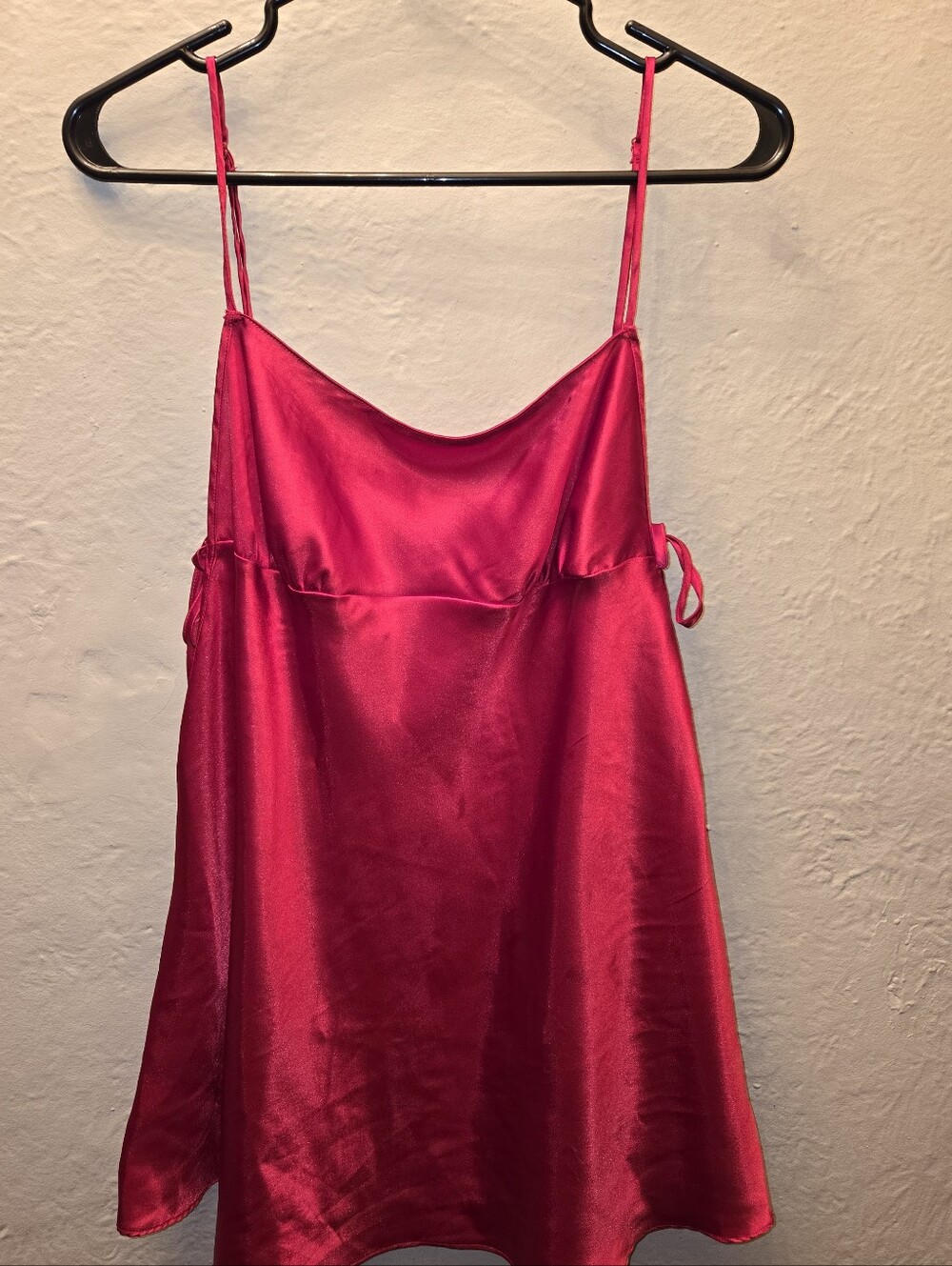 Vintage Red Satin Slip Cami Adjustable Babydoll Top Y2K Medium